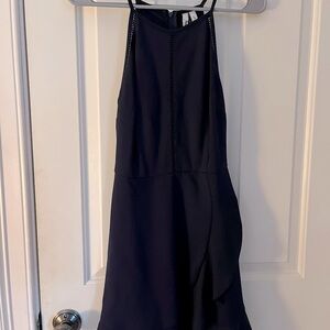 a very pretty navy blue high neck mini dress. size small